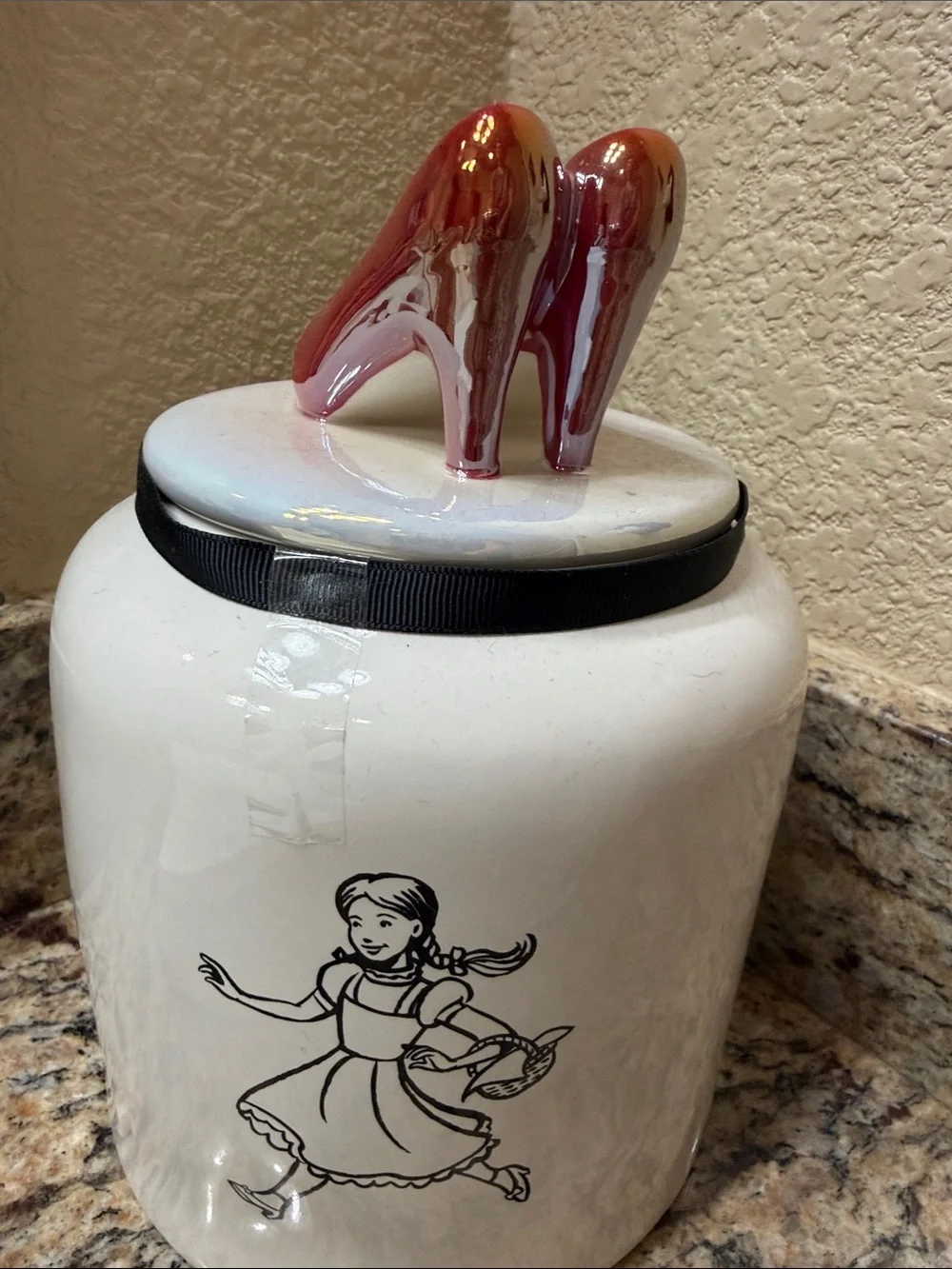 Rae Dunn White Ceramic Canister with Red Shoe Lid